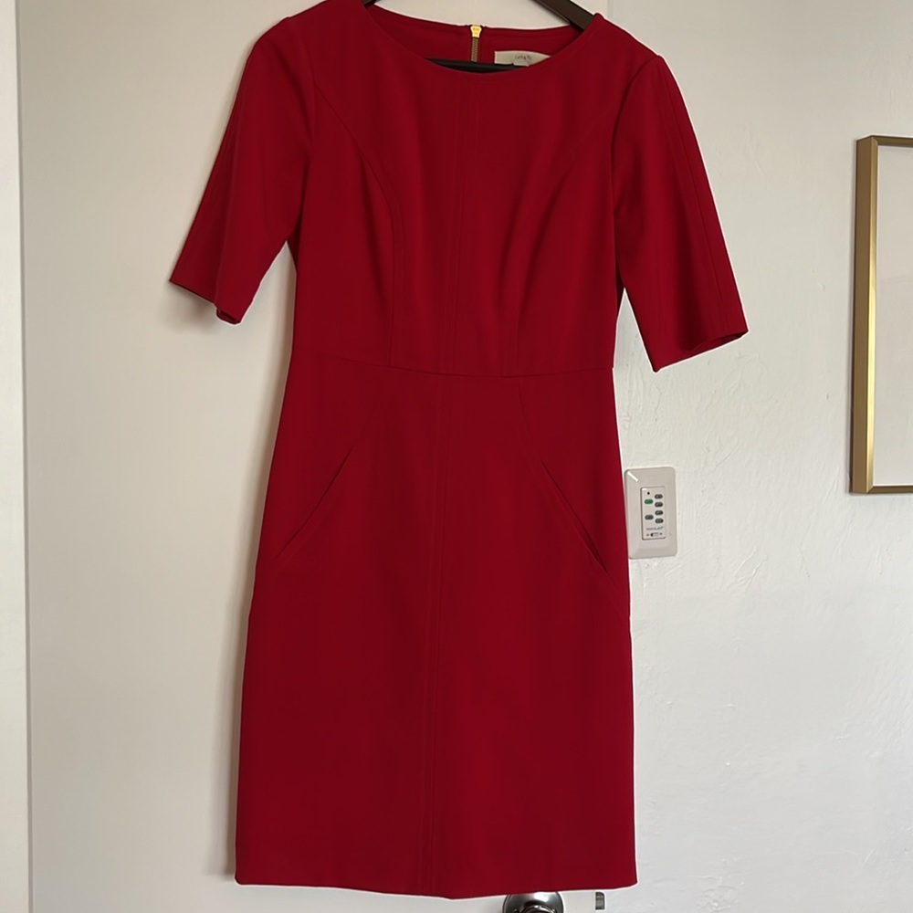 Red Quarter Sleeve dress with pockets